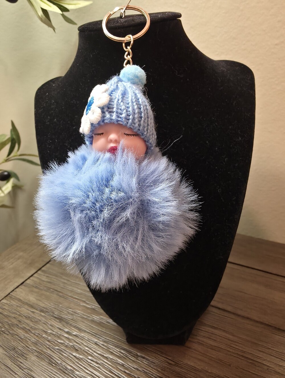 Blue Pom Baby Doll Keychain